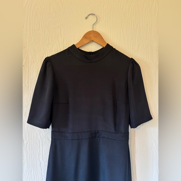 GAALA PARIS Alexane Black 100% Silk High Mock Neck MIDI Ruffle Evening Dress - Picture 12 of 17